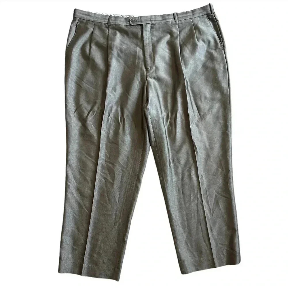 VTG PHAT FARM Premium Dress Pants Mens 51R Slacks Gray Silver Satin Pleat Cuff